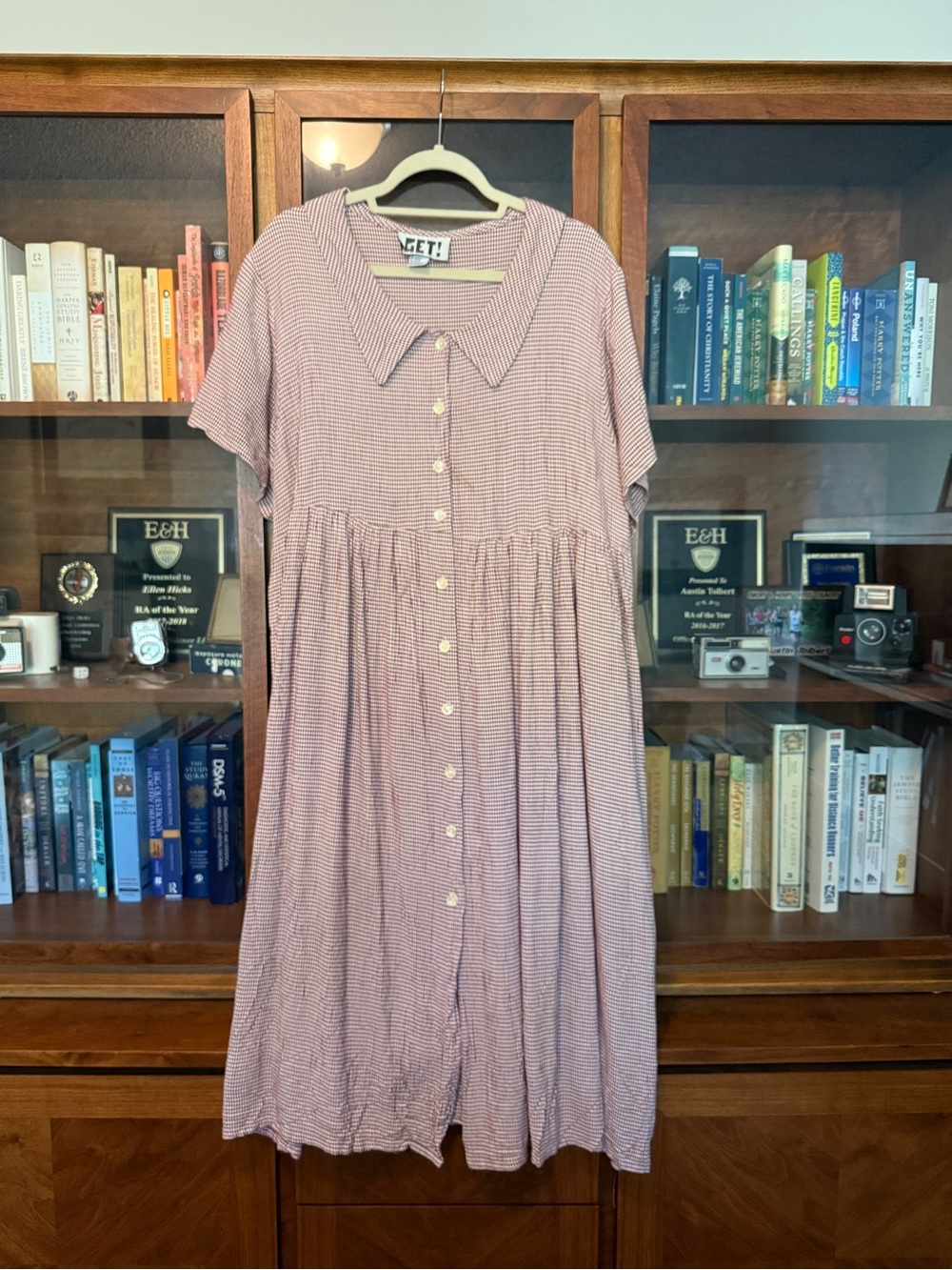 Vintage Cottagecore Gingham Casual Button-Front Women’s Midi Dress